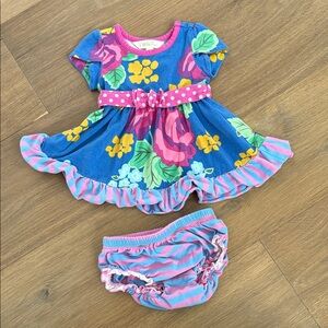 Matilda Jane Blue Floral Dress with Pink Accents with bloomers